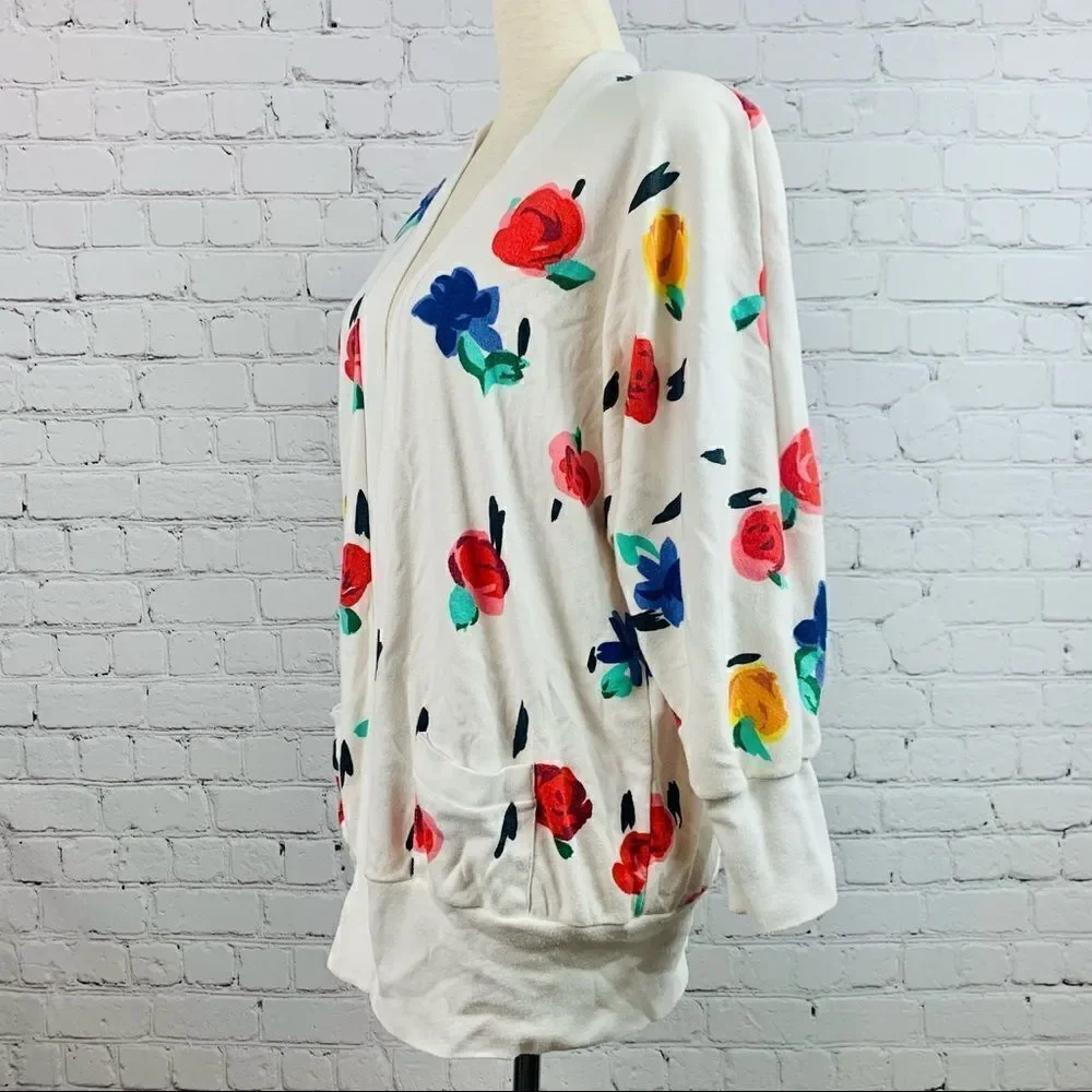VTG 80s Peter Popovich Floral Print Varsity Cotton Blend Cardigan Sweater
